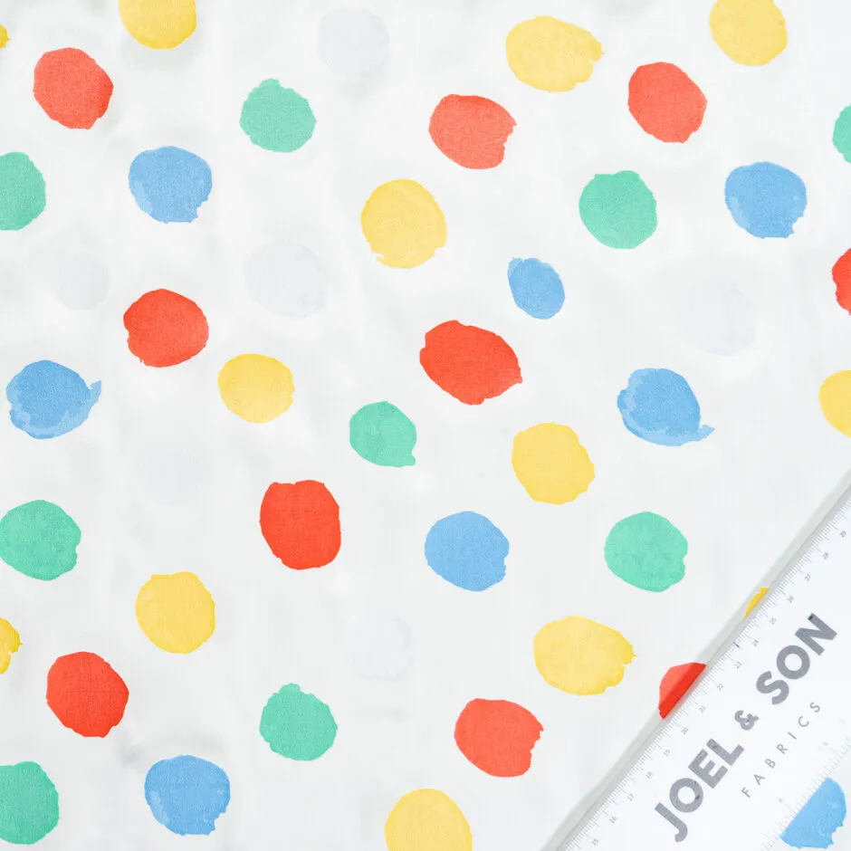 Multi-Coloured Spot Vision Printed Ivory Pure Silk Satin