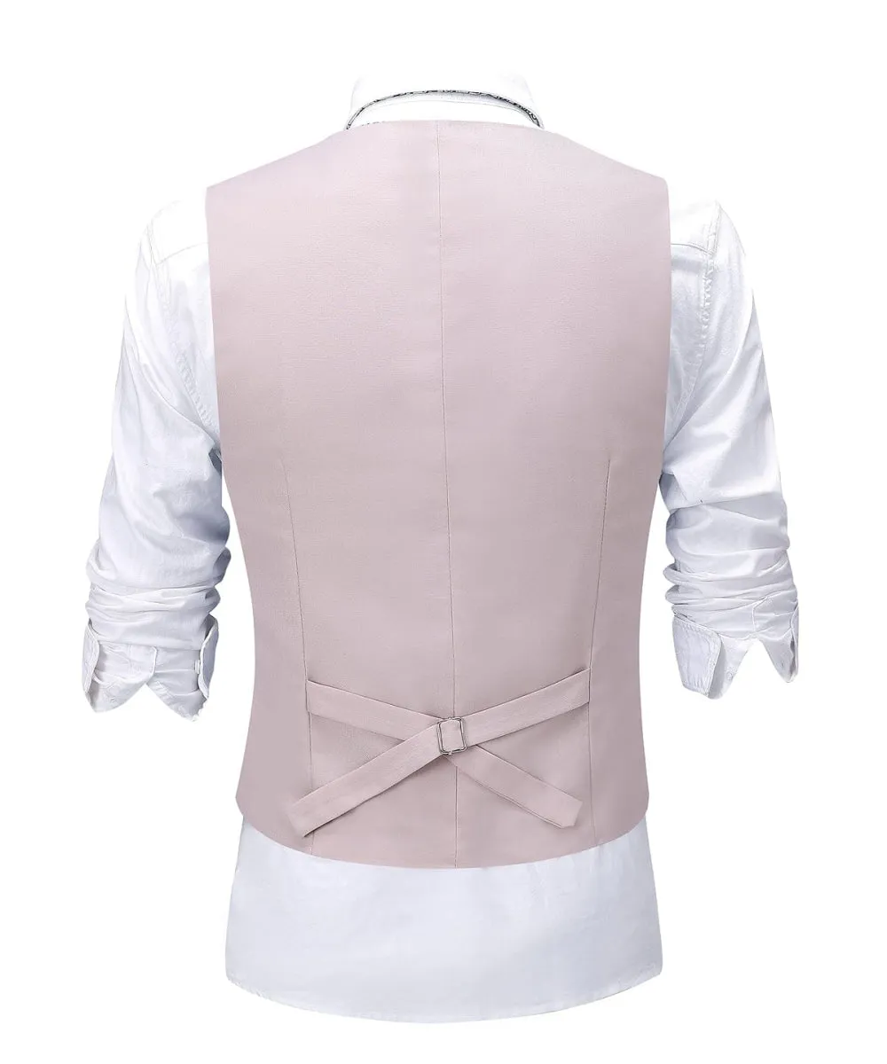 Pink Flat Peak Lapel 3 Pieces Mens Suit For Wedding (Blazer vest Pants)