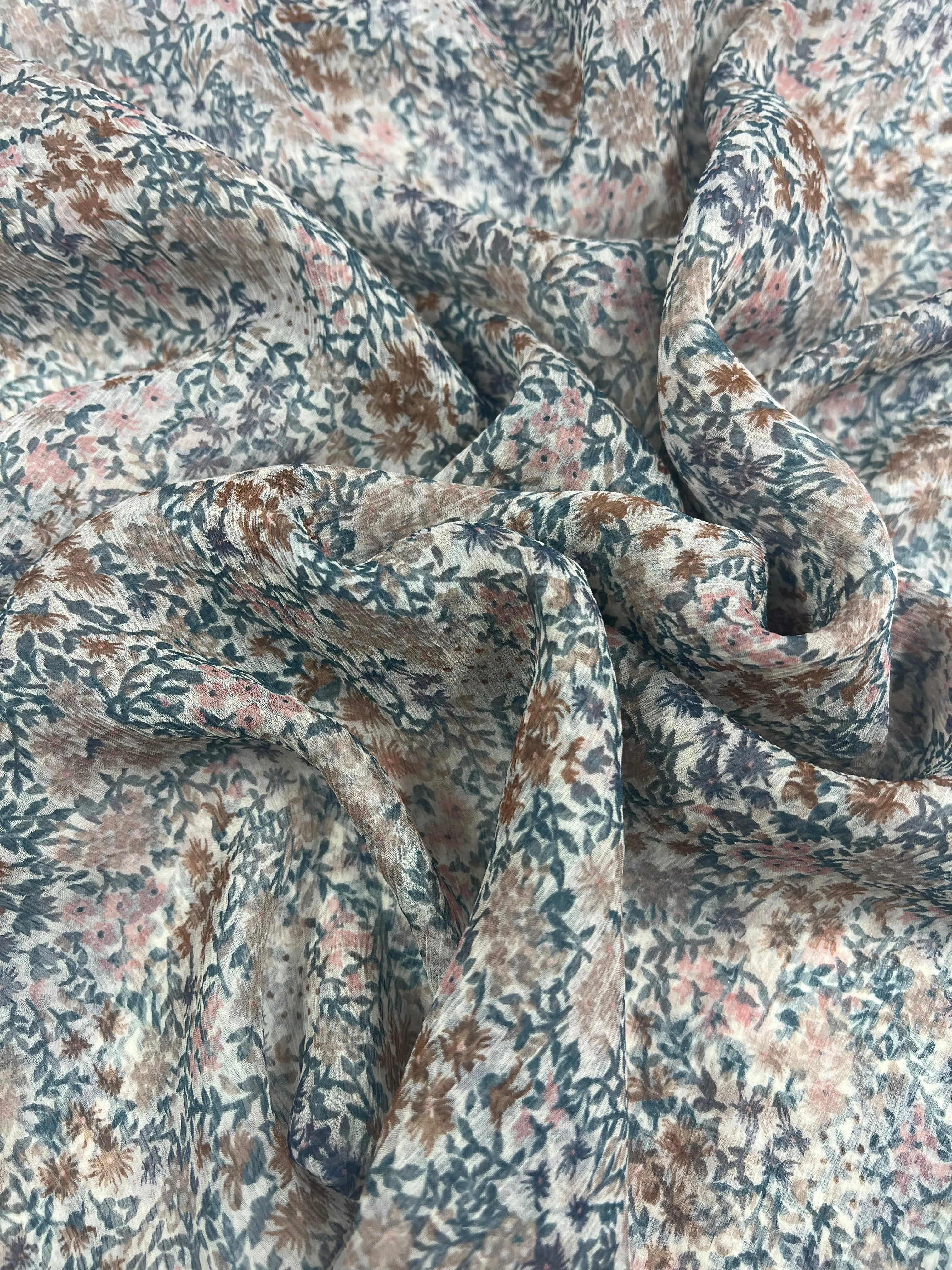 Pure Printed Silk Chiffon - Soft Flowers - 132cm