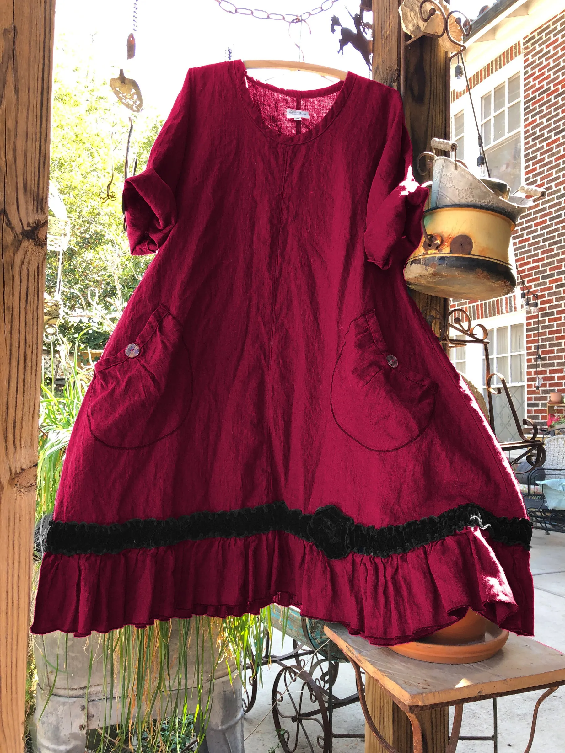 Tessa Dress Velvet Ruching and Flower, Linen