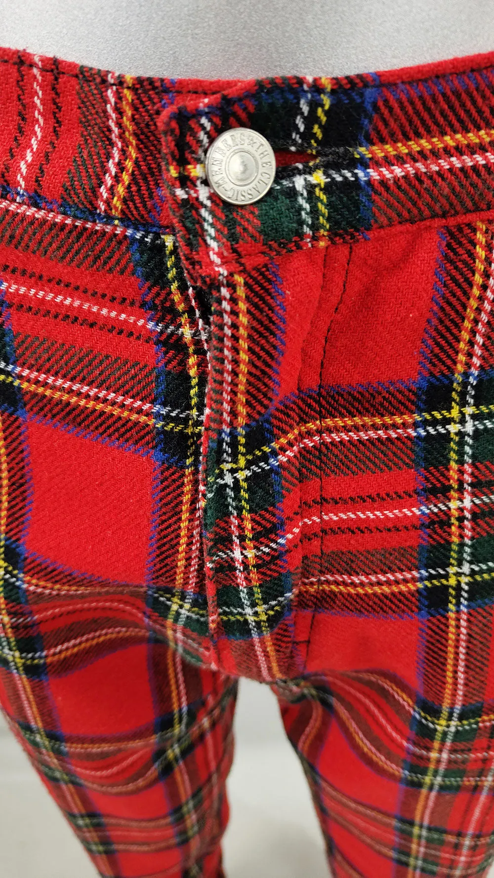 Vintage Mens Red Tartan Punk Trousers, 1980s