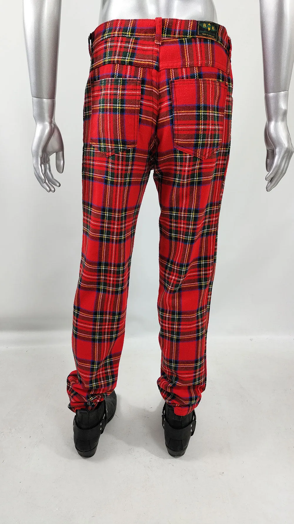 Vintage Mens Red Tartan Punk Trousers, 1980s