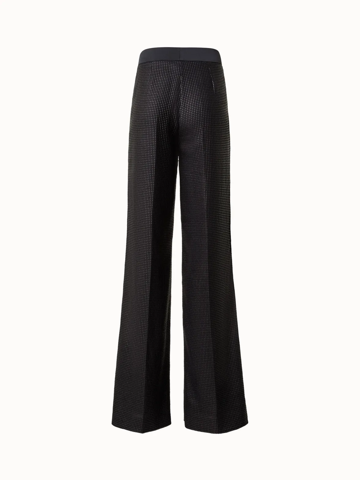 Wide Leg High-Waist Pants with Techno Grid Embroidery