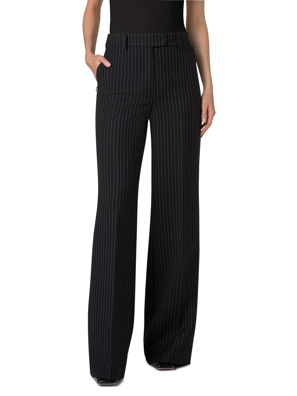 Wide Leg Pants in Wool Double-Face with Pinstripes